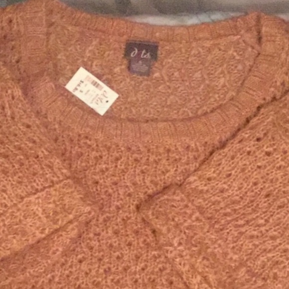 Dots Tan Carmel Open Knit Cuffed Sleeve Sweater Top NWT - Picture 3 of 6